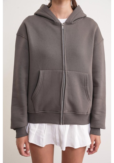 Mixray 2023 Unisex 3iplik Basic Polarlı Fermuarlı Sweatshirt Hoodie Antrasit