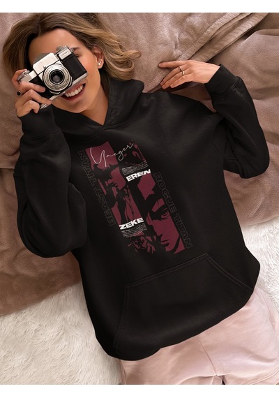 Sevbano Eren Yeager Zeke Yeager Baskılı Unisex Oversize Attack On Titan A Siyah