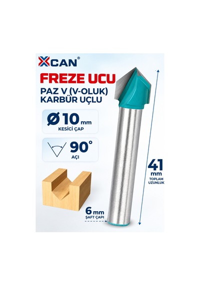90 V Kanal Freze Ucu Ø10 Mm 6 Mm Şaft Ahşap Cnc Gravür Ve Kanal Açma