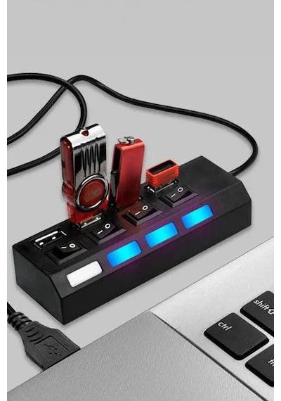 Thentech Usb 2.0 Çoklayıcı Laptop Bilgisayar Akıllı Tv Usb Çoklayıcı Açıp Kapama Tuşlu Usb Çoklayıcı