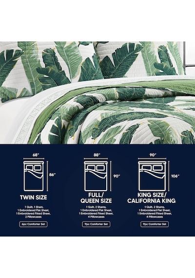9 Parça Yorgan Dikişli Palmiye Ağacı Baskılı Yatak Bir Çanta Çarşaf Seti Dekoratif Yastık Kılıfları Dahil, Polyester, Yeşil, Queen Çok Renkli 9 Parça Yorgan Dikişli Palmiye Ağacı Baskılı Yatak Bir Çanta Çarşaf Seti Dekoratif Yastık Kılıfları Dahil, Polyester, Yeşil, Queen Çok Renkli