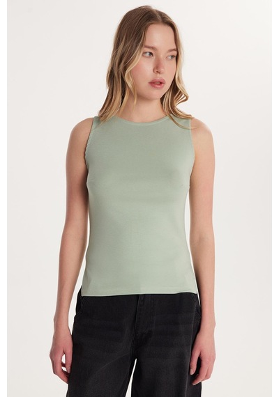 Tudors Kadın Modal Kumaş Slim Fit Dar Kesim Bisiklet Yaka Düz Basic Mint Bluz-34412 MİNT