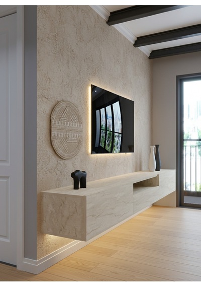 Resital Ledli Duvara Monte Tv Sehpası - Traverten - W6016-8 Traverten