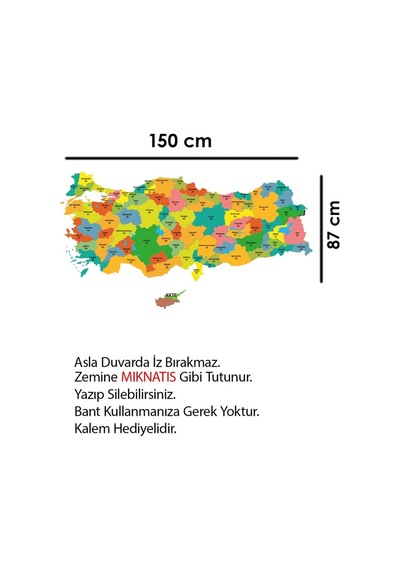 Türkiye Haritası Akıllı Kağıt Tahta Yazı Tahtası Özel Baskı Renkl