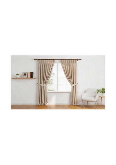 Ceviz Ahşap Rustik - Alüminyum Borulu Ahşap Başlıklı Ahşap Ayaklı Perde Askısı - Halkalı Klipsli Ceviz200cm - 864841707 Ceviz200cm