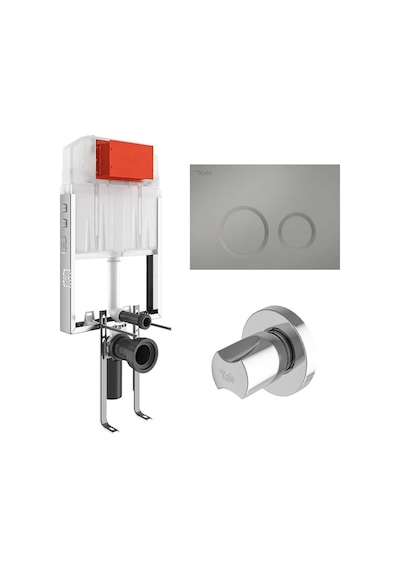 Kale Triton 3/6l Duvar İçi Gömme Rezervuar + Corro Mat Krom Panel + V100 Ankastre Stop Valf