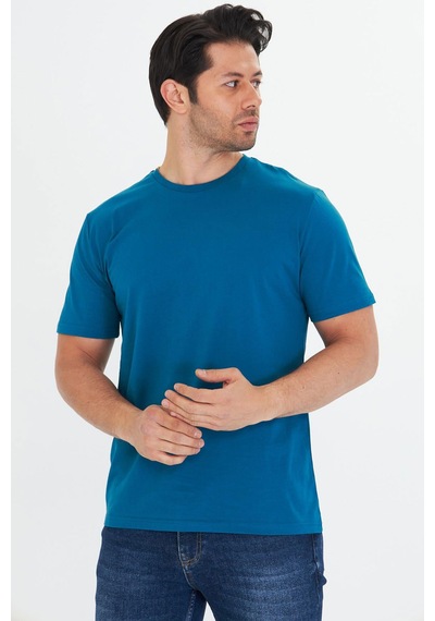 Trendhill Erkek Mavi Pamuklu Bisiklet Yaka Büyük Beden T-shirt Mvi5014b