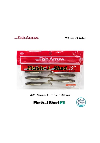 Fish Arrow Flash J Shad 7.5cm 3'' 01 Green Pumpkin Silver Silikon Balık 7 Adet