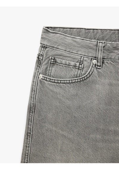 Koton Pamuklu Straight Fit Cepli Bermuda Jean Şort Gri 6sam40310nd