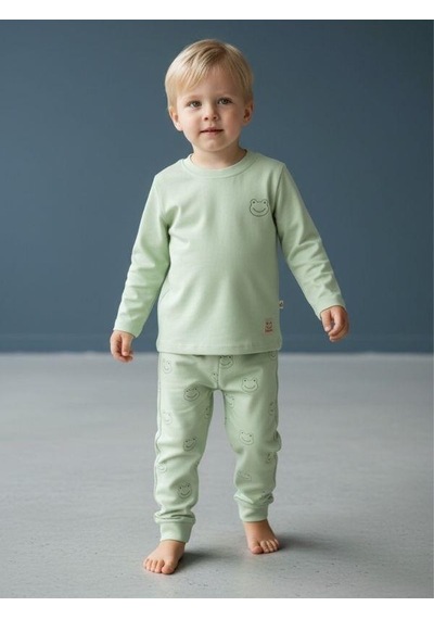 Zekids Erkek Çocuk Organik Pijama Takımı-16604 Yeşil