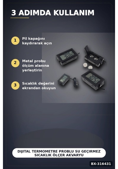 Dijital Termometre Problu Su Geçirmez Sıcaklık Ölçer Akvaryum Ve Gıda Derecesi Bx-316431