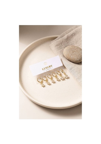 Yıldız Zirkon Taşlı Gold Renk Pirinç Set Küpe Tj-bkp11992 Evimdeyokyok