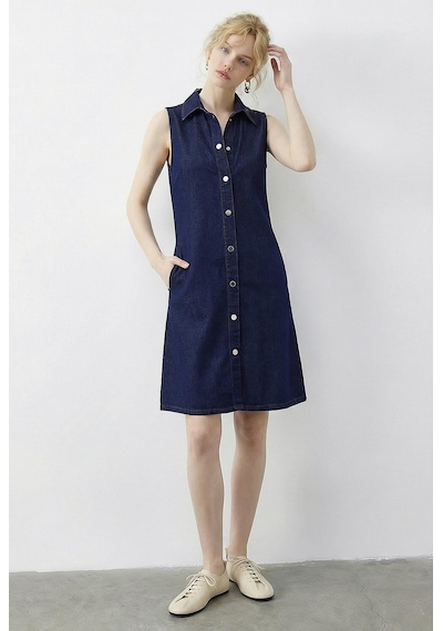 Shade Kadın Çıtçıt Kapamalı Cep Detaylı Gömlek Yaka Denim Elbise 5534 60286004 - Lacivert