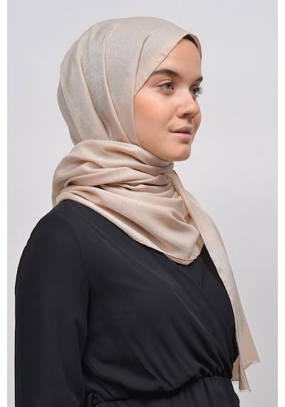 Altobeh Kadın Düz Renk Pırıltı Simli Tesettür Shawl Parlak Abiye Şal - Koyu Krem