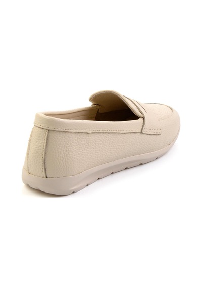 Bambi Bej Hakiki Deri Kadın Loafer Ayakkabı K01718110303 Bej