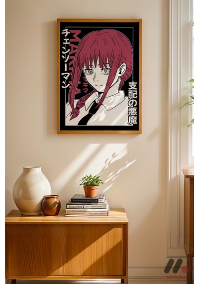 Chainsaw Man Makima Anime Poster, Ahşap Çerçeveli Duvar Tablosu - Anime Severlere Özel Hediye