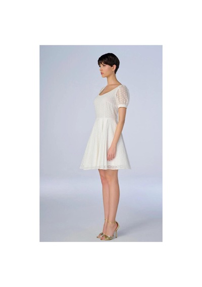 Wellway İthal Viskon Kumaş Model Balon Kol Katkat Eteği Tütülü Elbise-beyaz Beyaz