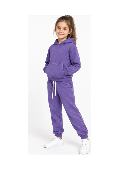 Rony Pony Kids Kız Çocuk Mor Kapşonlu Eşofman Takımı Kanguru Cepli Sweatshirt Ve Jogger Alt 2 Li Set