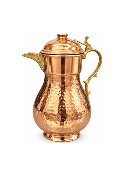 Aura Copper Kapaklı İçi Kalaylı 1 Mm Dövme Bakır Sürahi