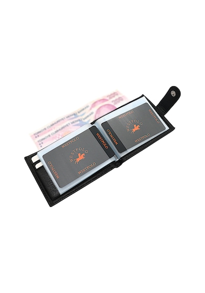 Westpolo Hakiki Deri Bol Şeffaf Kart Bölmeli Patlı Unisex Kartlık - Siyah Siyah