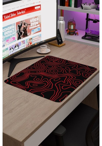 Kırmızı Siyah 48x40 Xl Taraftar Gaming Oyuncu Mouse Pad Kaymaz Taban Büyük Fare Altlığı Topography
