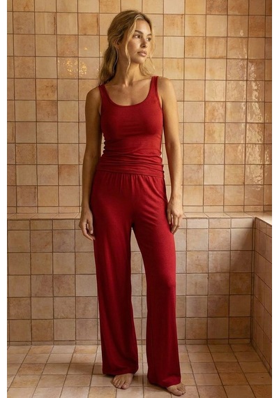 Siyah İnci Geniş Askılı Viskon Örme Pijama Takım 8012 Vişne