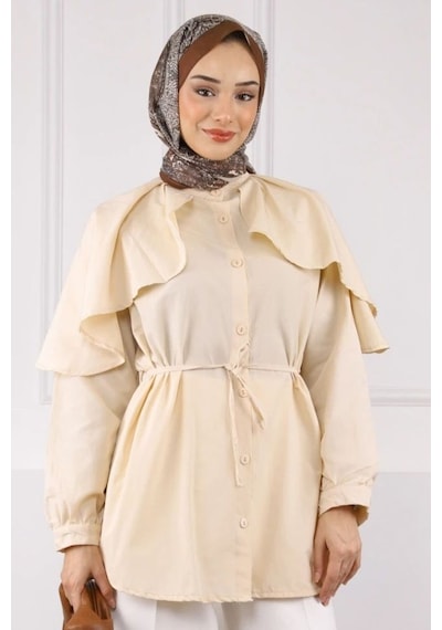 Unika Boutique Pelerin Yaka Tesettür Kadın Tunik Gömlek Bej