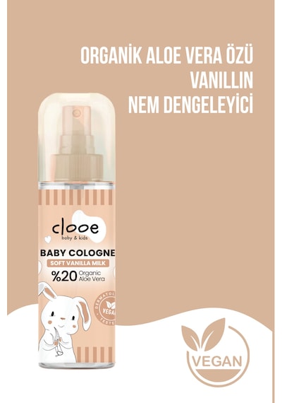 Hassas Ciltlere Özel Organik Aloe Vera Özlü Süt ve Vanilya Kokulu Soft Vanilla Milk Bebek Kolonyası 2'li