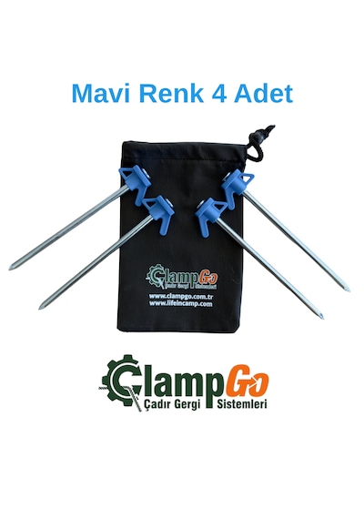 Clampgo Sert Zemin Çadır-tente-tarp Kazığı 8 Mm Kalınlığında 21 Cm Uzunluğunda 4 Adet Mavi