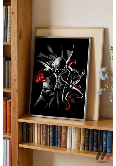 One Punch Man Siyah Poster, Siyah Çerçeveli Duvar Tablosu - Anime Severlere Özel Hediye