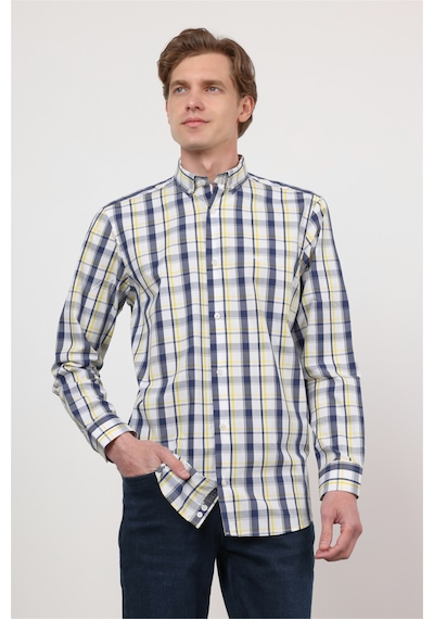 İmza Beyaz - Sarı Düğmeli Yaka Uzun Kol Cepsiz Comfort Fit Pamuk Gömlek 1004260169 2XL İmza Beyaz - Sarı Düğmeli Yaka Uzun Kol Cepsiz Comfort Fit Pamuk Gömlek 1004260169 2XL