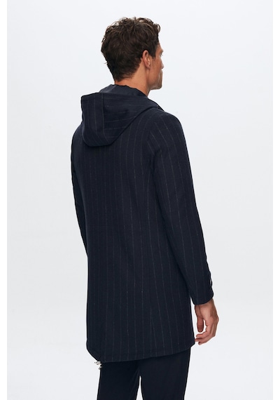 D'S Damat Ds Damat Regular Fit Lacivert Çizgili Yünlü Kapüşonlu Kaşe Kaban 1hf08ort10006 Çok Renkli