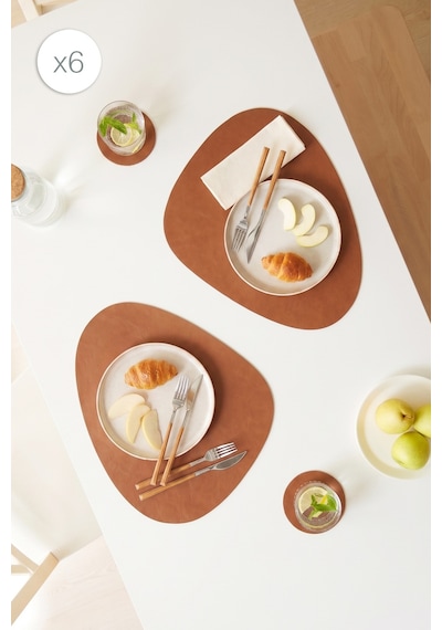 Home Wave 6'lı Taba/gri Renk Suni Deri Amerikan Servis 45 X 36 Cm