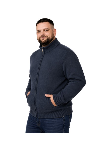 Battalmoda Erkek Büyük Beden Lacivert Hattush Dik Yaka Cepli Triko Hırka 3xl-4xl-5xl-6xl
