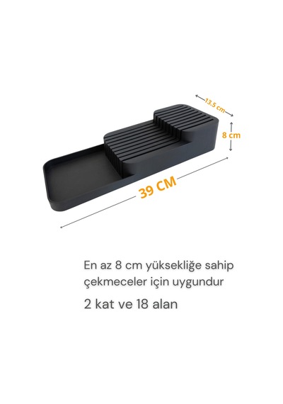 Beylini 18'li Bıçak Standı Bıçaklık Tezgah Üstü Çekmece İçi Mutfak Düzenleyici Organizer Bıçak Düzenleyici Antrasit