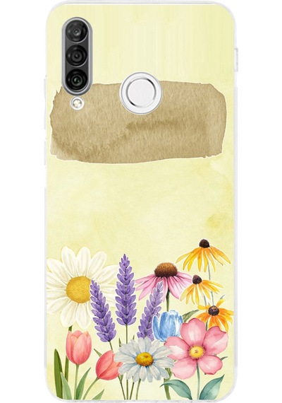 Huawei P30 Lite Uyumlu Sulu Boya Dokulu Vazoda Çiçek Desenli Baskılı Silikon Kılıf Renkli