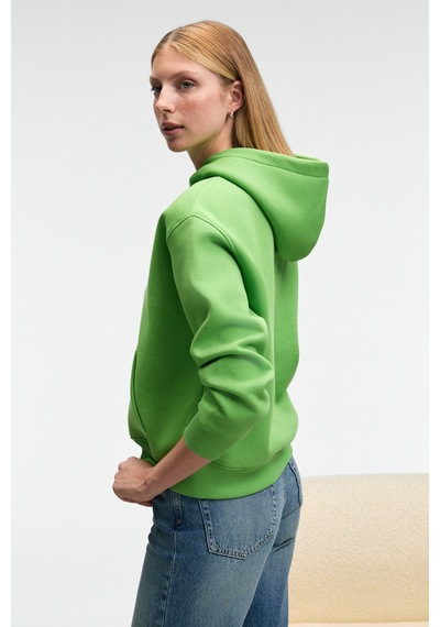 ETHIQUET ME UREA Kadın Nakışlı Kapüşonlu Comfort Fit Fıstık Yeşili Sweatshirt