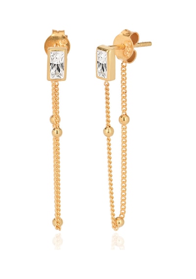 Emılıano Jewellery 925 Ayar Zirkon Taşlı Zincirli Küpe Gold - Gümüş