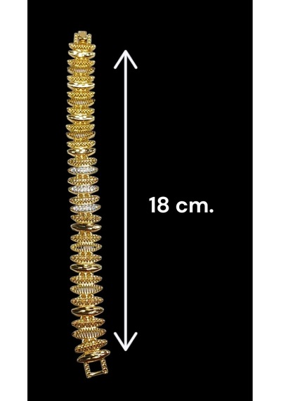 22 Ayar Altın Kaplama Taşlı Sıra Bileklik - 18 Cm Şık Tasarım Gold