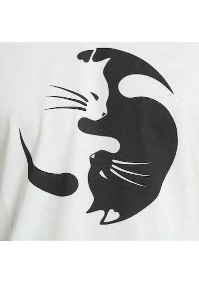 Bant Giyim - Yin Yang Kedi Beyaz Erkek T-Shirt Tişört