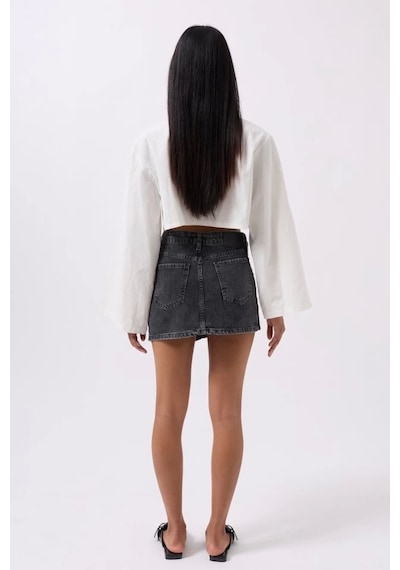 Defymoda Asimetrik Bel Denim Mini Etek Siyah