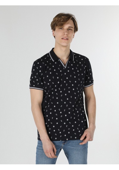 Colin'S Regular Fit Polo Yaka Baskılı Lacivertvert Erkek Kısa Kol Tişört Cl1058015_Q1.V1_Nav Lacivert