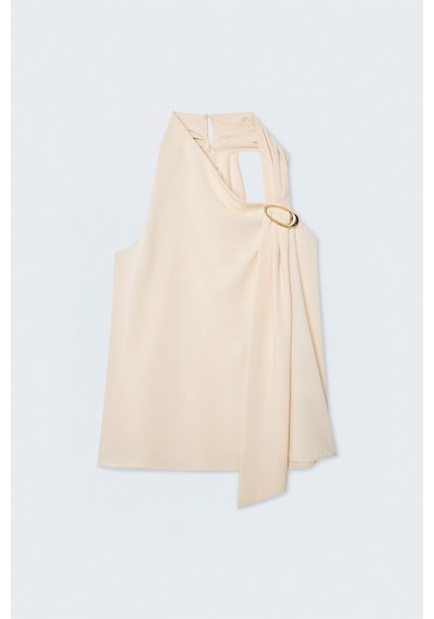 Sateen Aksesuar Detaylı Kolsuz Bluz - Bej-137510 Sateen Aksesuar Detaylı Kolsuz Bluz - Bej-137510