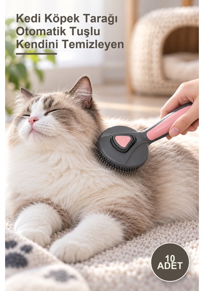 10 Adet Kedi Köpek Tarağı Otomatik Tuşlu Kendini Temizleyen