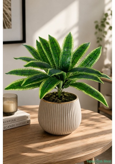 Yapay Çiçek Sitesi Yapay Cordyline Yaprağı Dalı 18 Yaprak 46cm Yeşil-sarı