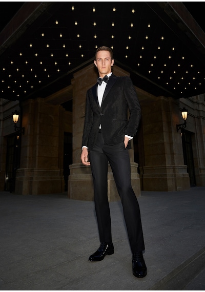 Ramsey Siyah Desenli Thin&taller Slim Fit Kruvaze Yaka Dokuma Smokin Takım Elbise