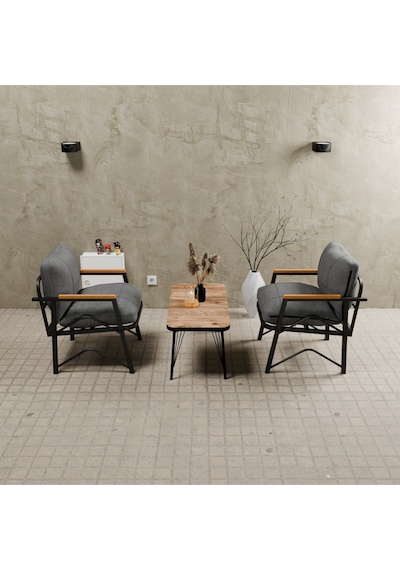 Mb Garden Furnıture Simetri Model, Balkon,mutfak, Bahçe, Cafe, Metal Koltuk Takımı, Bahçe Takımı , Çay Seti, 1+1+sehpa Orta Gri