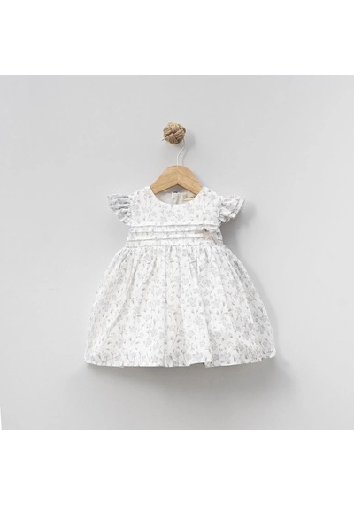 Lamato Baby Yazlık Çiçek Baskılı Omuzları Fırfırlı Bebe Kız Elbise Gri