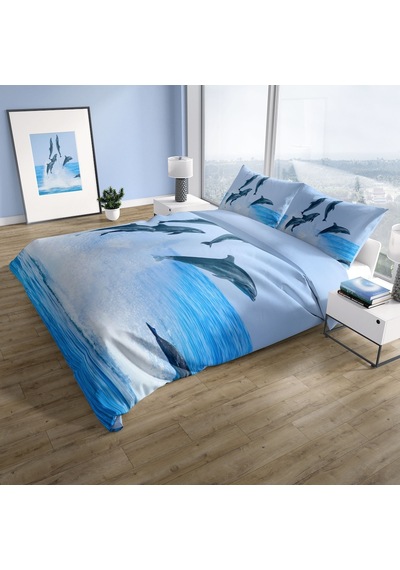 Cattleya Dolphin2 3D Pamuk Saten Çift Kişilik Nevresim Takımı Çok Renkli