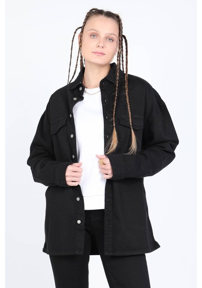 Banny Jeans Kadın Oversize Jean Gömlek SİYAH